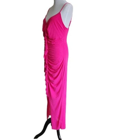 🆕️⬇️Lovely Grace Hot Pink Ruched Glitter Maxi Dress - Picture 5 of 16